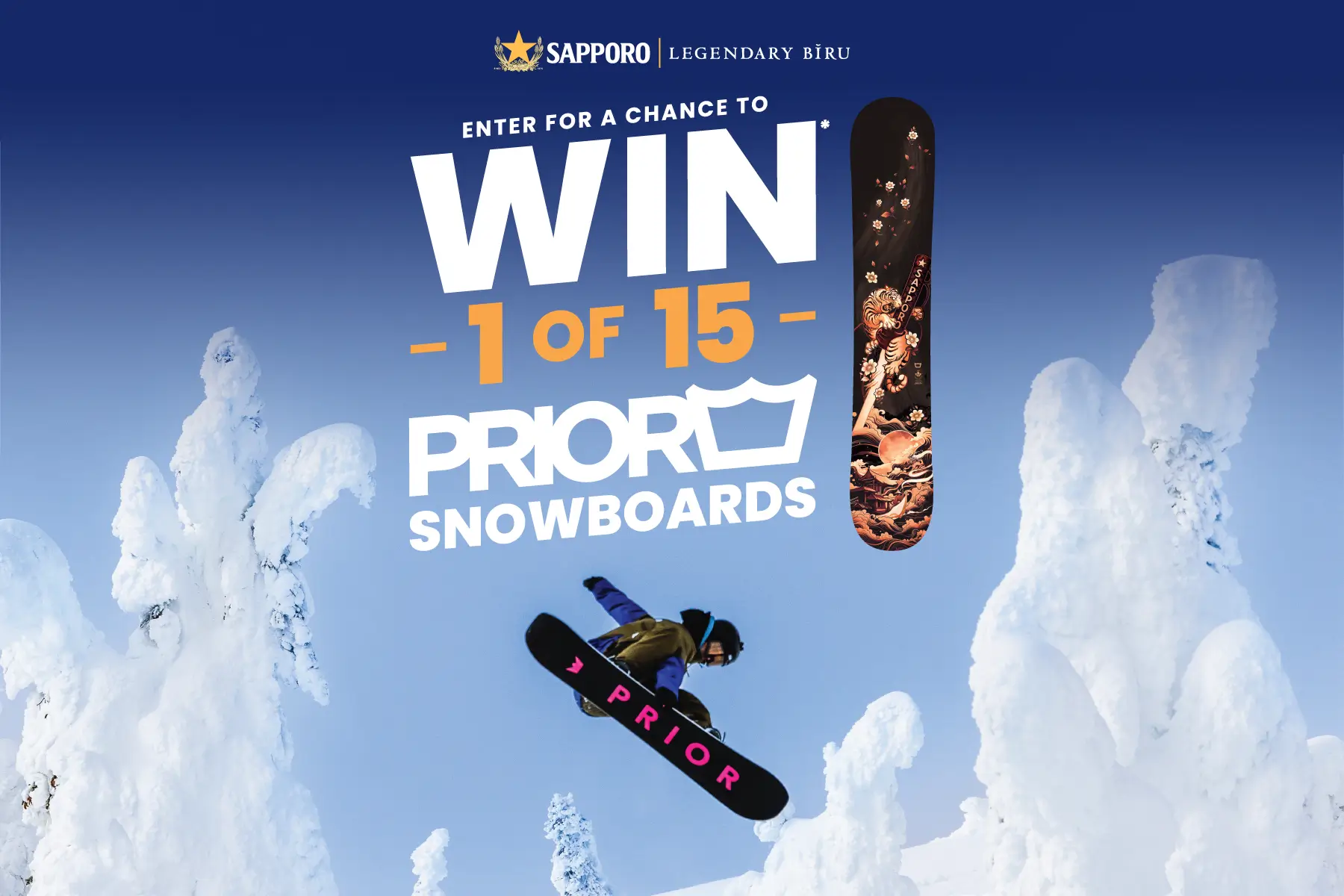 Enter for a chance to Win 1 of 15 Prior Snowboards